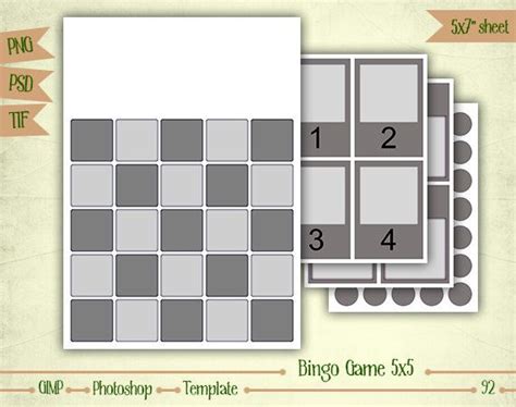 Bingo Game 5x5 Digital Collage Layered Template T092 Etsy Digital
