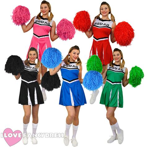 ladies cheerleader costume and pom poms adult cheer leader uniform high school ebay