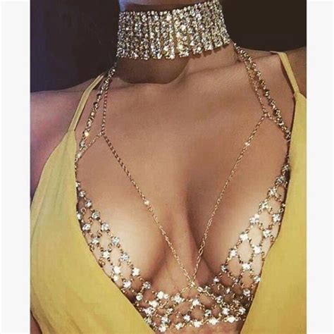 New Sexy Women Love Rhinestone Hollow Bra Brassiere Body Necklace