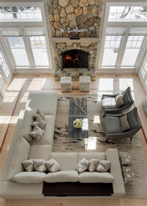 Coast Living Room With Dramatic Stone Fireplace Hgtv