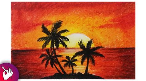 Sunset Scenery With Oil Pastel For Beginners Step By Step Youtube
