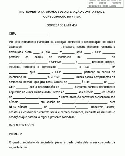 Modelo de Alteração Contratual com Consolidação de Contrato Social