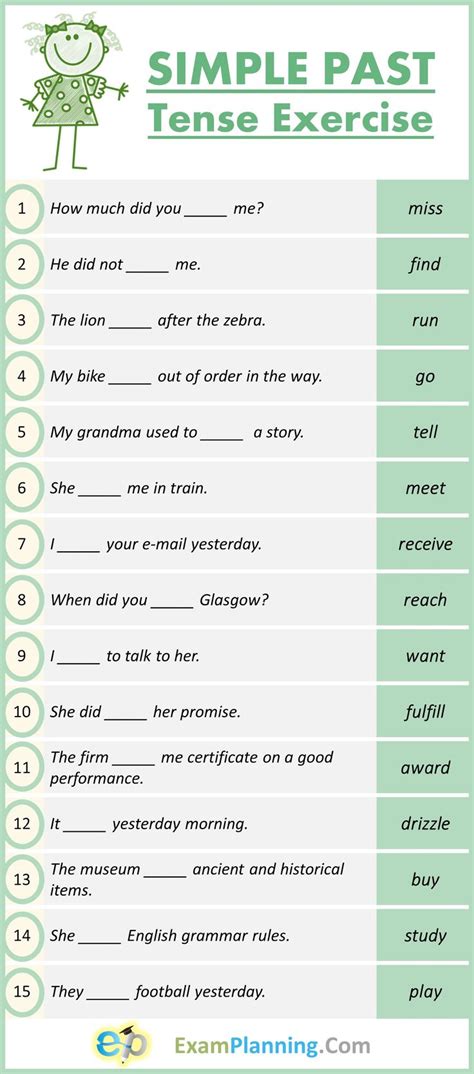 Simple Past Tense Exercises Simple Past Tense English Exercises