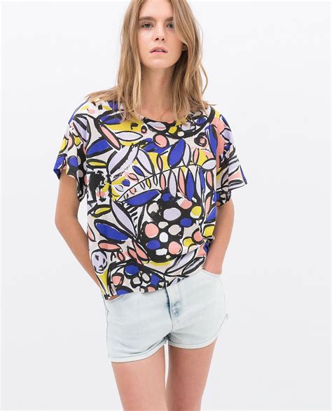 Zara Printed T Shirt Camisas Mujer Camisetas Mujer Tela De Moda