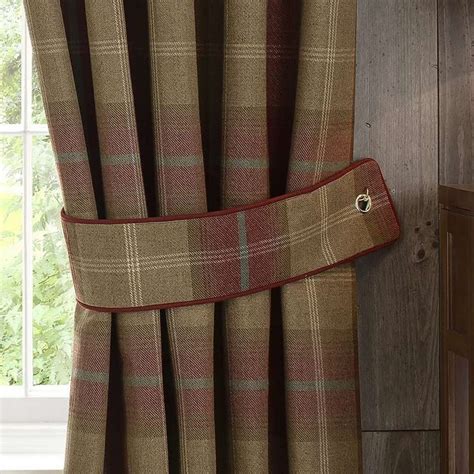 Highland Check Wine Lined Pencil Pleat Curtains Dunelm Curtains