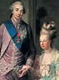 an old painting of two people in formal dress and one is wearing a tiara