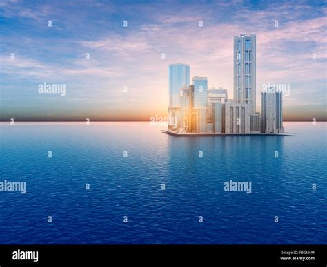 A Future Island City Floating On The Sea Stock Photo Alamy