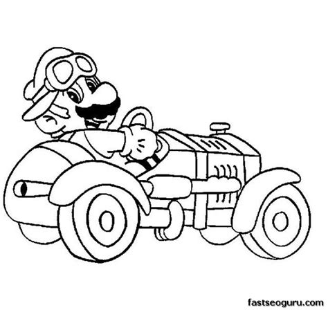 Boys like to color images of cars. Printable Cartoon Super Mario with super car coloring page ...