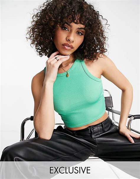 Missguided Basics Ribbed Sleeveless Crop Top In Green Asos