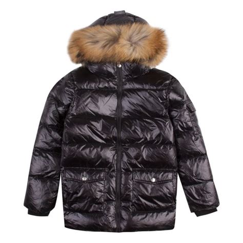 Pyrenex Girls Black Authentic Shiny Fur Hooded Jacket Hurleys