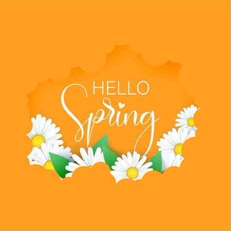 Hello Spring Vector Background Design With Paper Cut Typography In A
