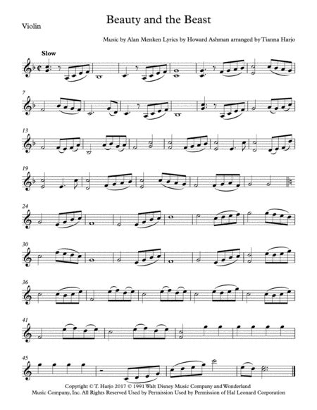 Beauty And The Beast Duet Violin And Cello Free Music Sheet