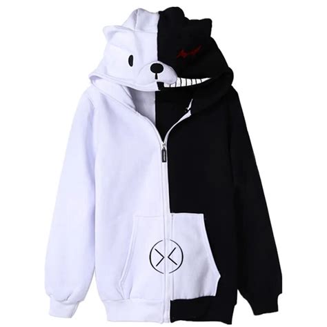 Very Nice Hoodies Anime Danganronpa Black White Bear Hooded Jacket