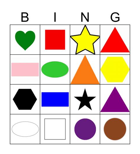Color And Shapes Bingo Card