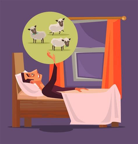 Premium Vector Man Character Can Not Sleep And Count Sheep Insomnia Concept Cartoon Illustration