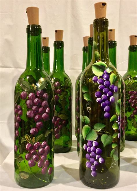 Grape Lighted Bottle Painted Wine Bottle Etsy Liquor Bottle Crafts