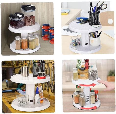 Rotating Spice Rack 2 Tier Rotating Condiment Rack Adjustable Cabinet