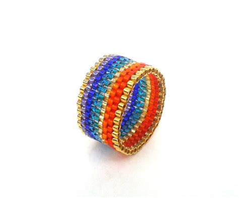 Rainbow Ring Seed Bead Ring Multicolored Beaded Ring Pride Etsy