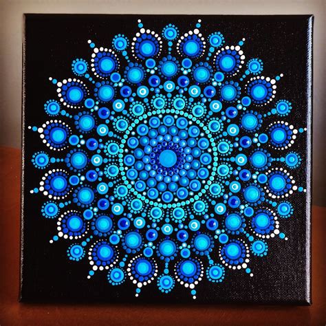 Vibrant Dot Mandala On Stretched Canvas 8 X 8 Cobalt Blue Blue