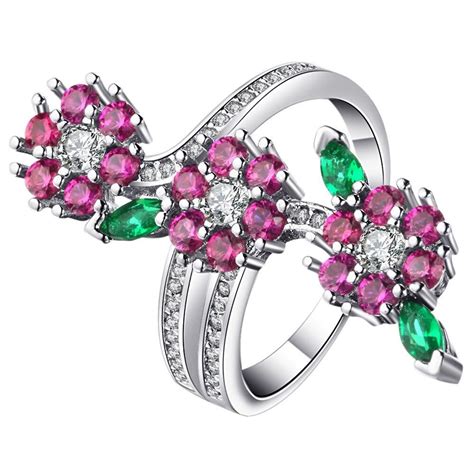 romantic colorful rose flower zircon stone ring for women wedding rings engagement engagement