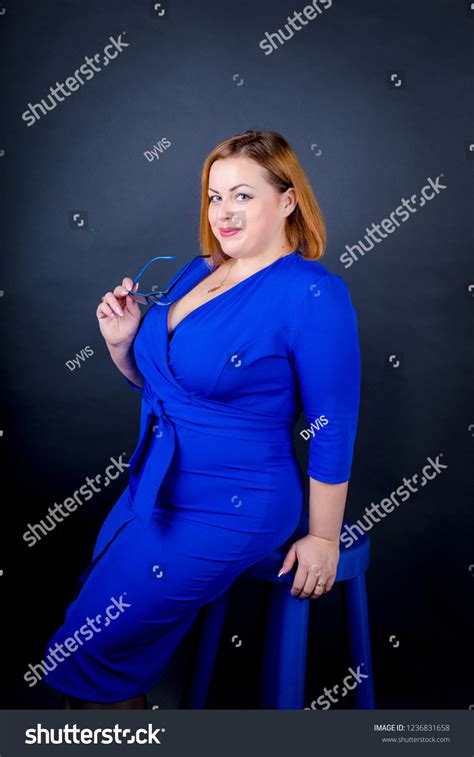 Beautiful Chubby Girl Blue Elegant Dress Stock Photo 1236831658