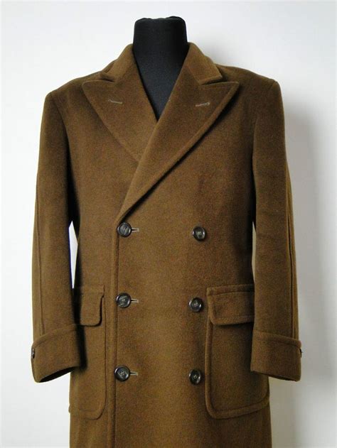 Vtg 90 S Next Menswear Long Brown Wool Double Breasted Overcoat Coat Uk