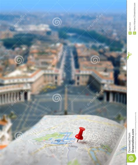 Travel Destination Rome Map Push Pin Blur Picture Image 28571434