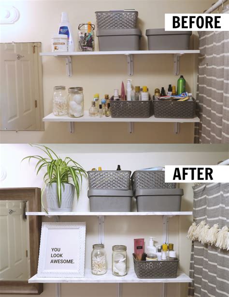 Rentals often come with terrible lighting and while it is probably not practical to change all the light fittings, spending some time and money upgrading those that are in. How to Decorate a Rental Bathroom | $65 Bathroom Makeover