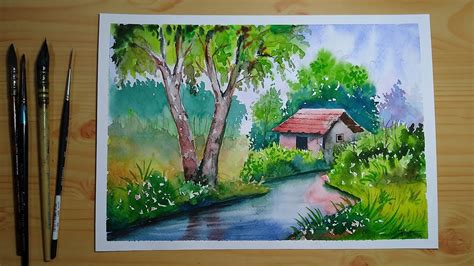 Simple Easy Landscape Drawing With Watercolor