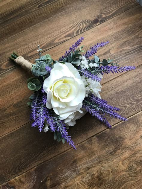 Lavender Babys Breath And Ivory Rose Bridal Bouquet Etsy