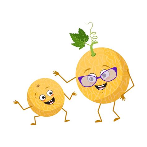 Premium Vector Cute Melon Characters With Emotions Face Funny Grandmother With Glasses And