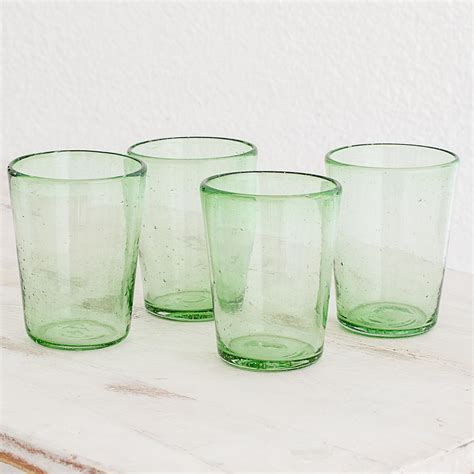 Unicef Market Handblown Recycled Glass Pale Green Juice Glasses Set Of 4 Glistening Meadow