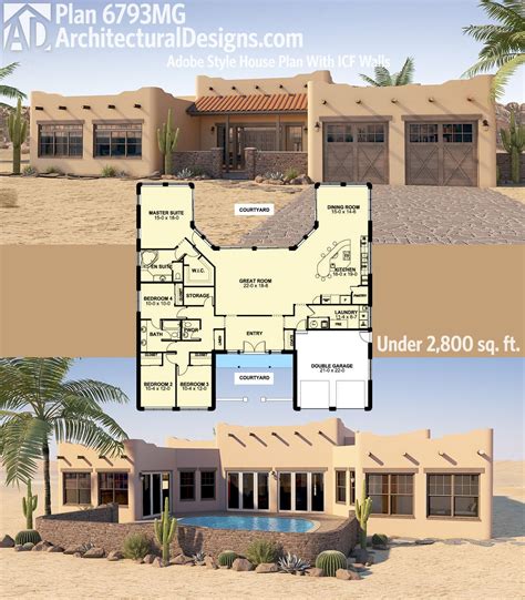 Plan 6793mg Adobe Style House Plan With Icf Walls Southwest House