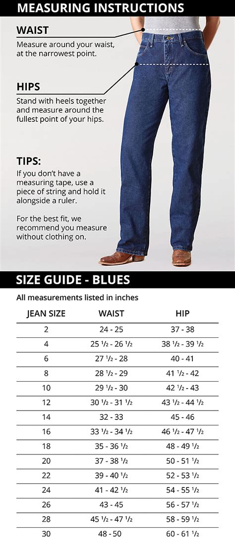 wrangler jean size chart