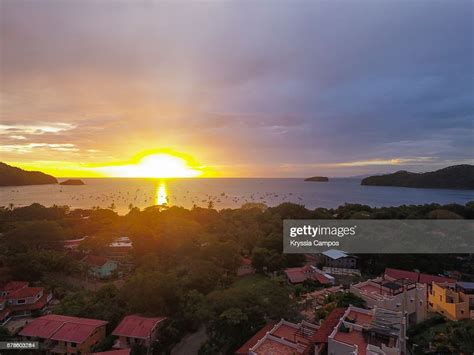 Beautiful Sunset At Playa Del Coco Guanacaste Costa Rica High Res Stock