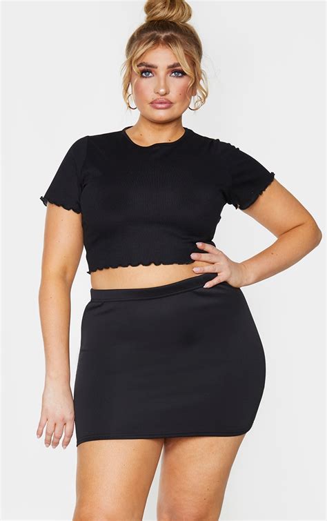Plus Milah Black Scuba Mini Skirt Plus Size Prettylittlething