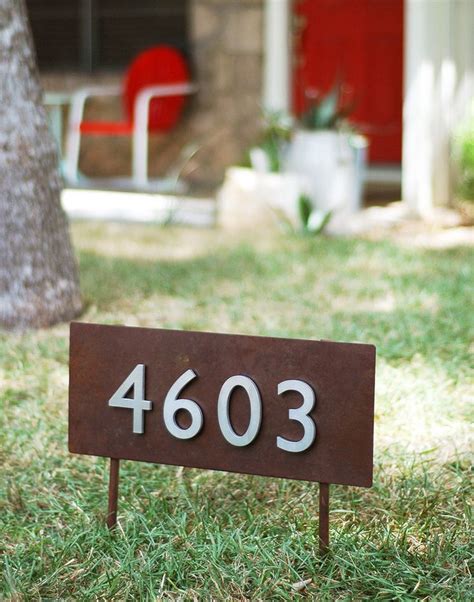 8 X 20 Rustic Modern Metal Address Plaque On Stakes With 4 Brushed