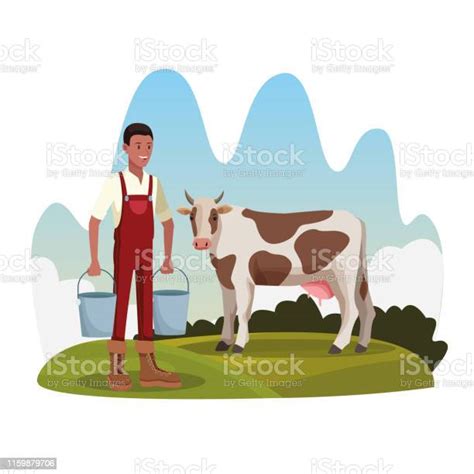 Farmer In Farm Rural Cartoons Scenery Stock Illustration Download