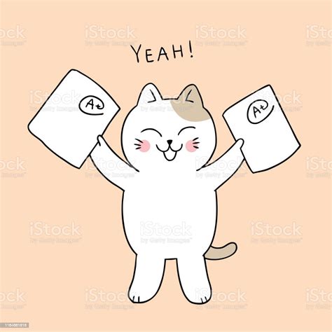 Cartoon Cute Back To School Cat Happy Vector Stock Illustration