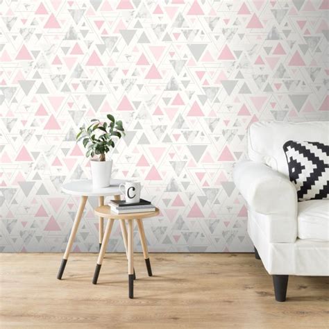 Triangle window designs, modern interior design ideas to customize homes. Chantilly Geometric Marble Triangle Wallpaper Pink / Grey ...