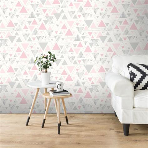 Triangle window designs, modern interior design ideas to customize homes. Chantilly Geometric Marble Triangle Wallpaper Pink / Grey ...