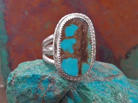 Kingman Turquoise Ring Sterling Silver Size 11 Handcrated Native