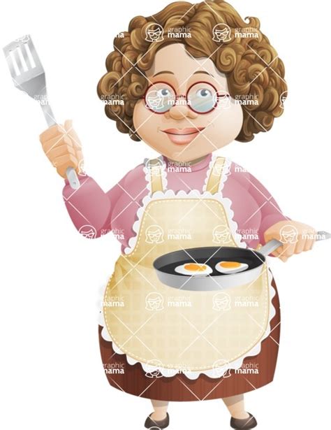 Grandma Vector Cartoon Character 112 Illustrations Set Cooking Breakfast Eggs Graphicmama