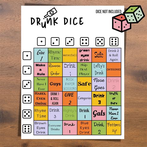 Adult Party Game Dice Drinking Game Printable Png Pdf Etsy Drunk Dice Drunk Rules Bundle