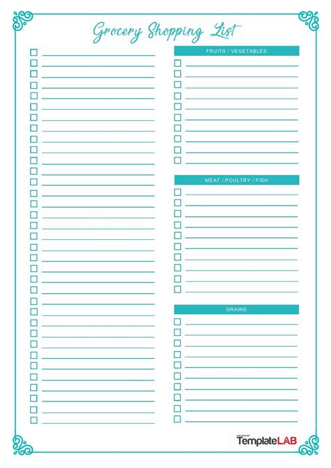 Grocery List Template Free Printable Images