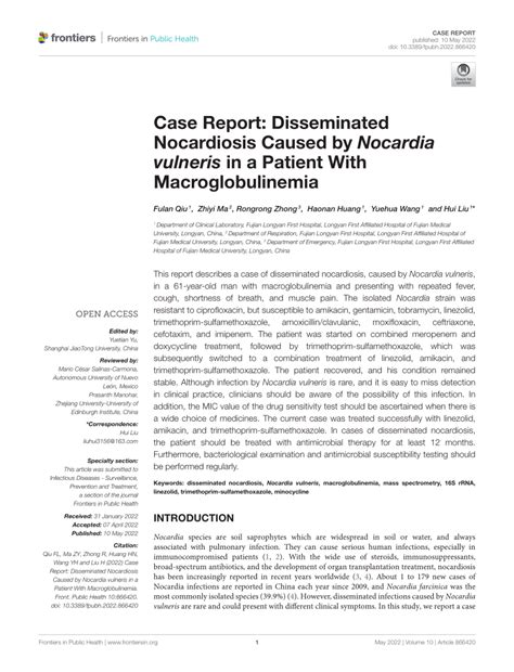 Pdf Case Report Disseminated Nocardiosis Caused By Nocardia Vulneris