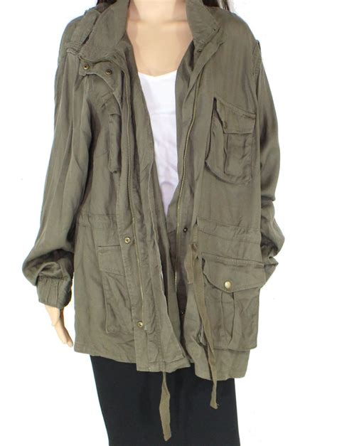 Womens Cargo Military Jacket Olive Plus Drawstring 2x