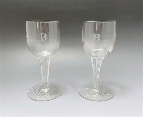A Rare Pair Of Hollow Stem Wine Glasses Engraved B 996270 Uk