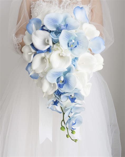 White And Blue Lily Wedding Bouquets
