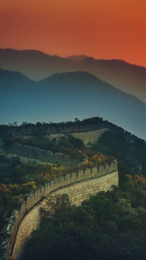 Iphone Wallpaper 4k China Wall Orange Sunset Mountains Sky Beijing